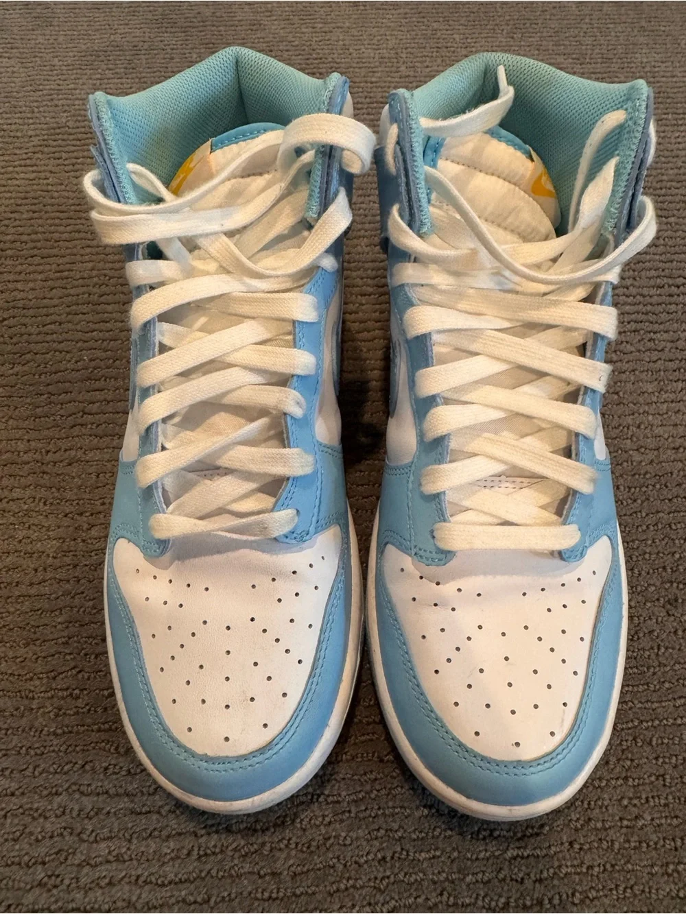 Nike Men’s White and Light Blue Dunk High-Top Sneakers
